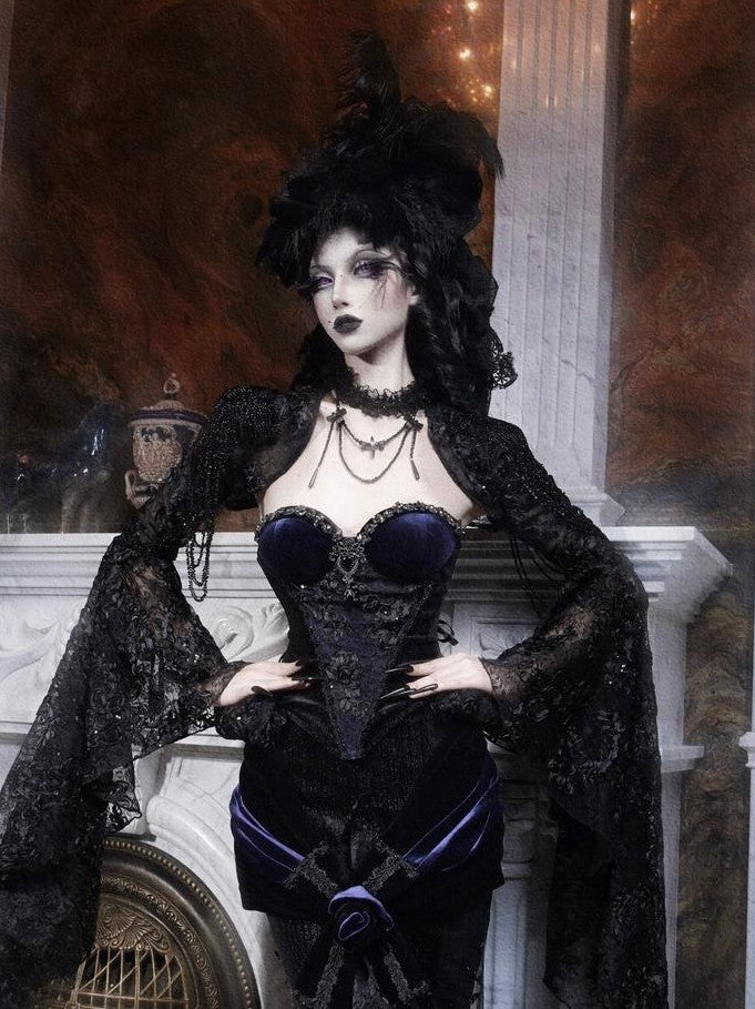 BLOOD SUPPLY Heavy Beaded Embroidered Gothic European Flared Sleeve Women's Polyester Boleros