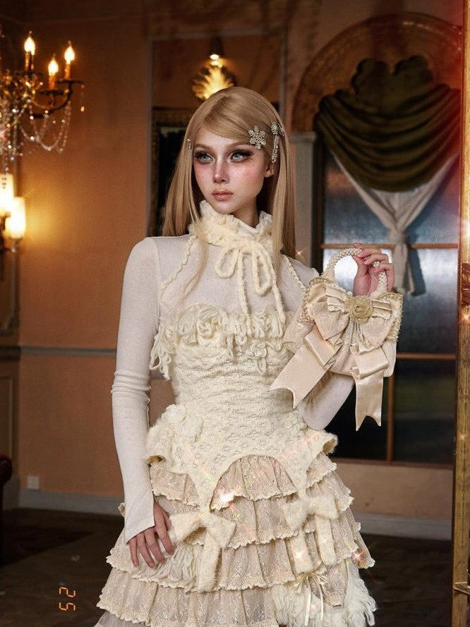 BLOOD SUPPLY Princess Knitted Lace Strap Padded Women's Woolen Yarn Webbing Bustiers