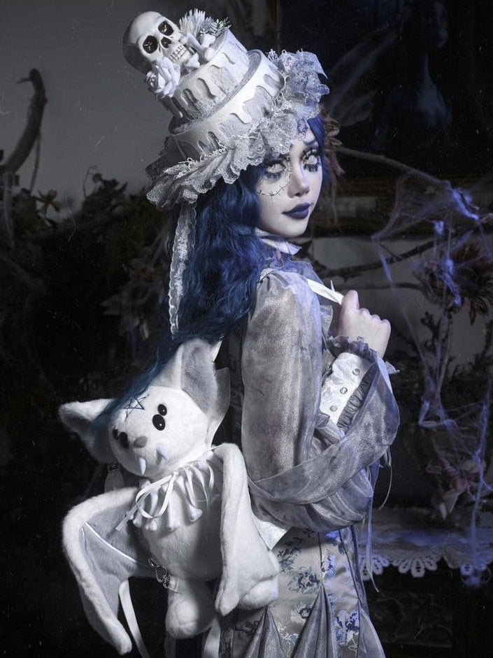 BLOOD SUPPLY Gothic Jacquard Zombie Bride Strappy Women's Polyester Long Sleeve Op