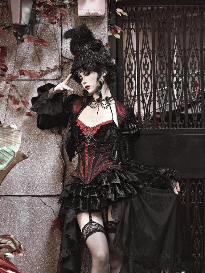 BLOOD SUPPLY Beaded Gothic Rococo Spiderweb Boned Waist Women's Velvet Corsets