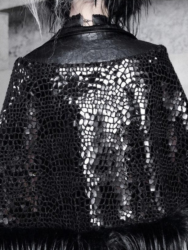 BLOOD SUPPLY Snake Eye Gothic Cracked Fur Blazer Women's Polyester Capelets