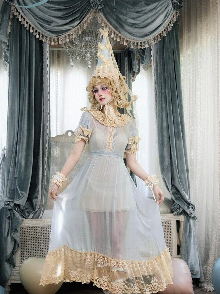 BLOOD SUPPLY Baby Blue Rococo Lace Bow Doll Women's Polyester Short Sleeve Op