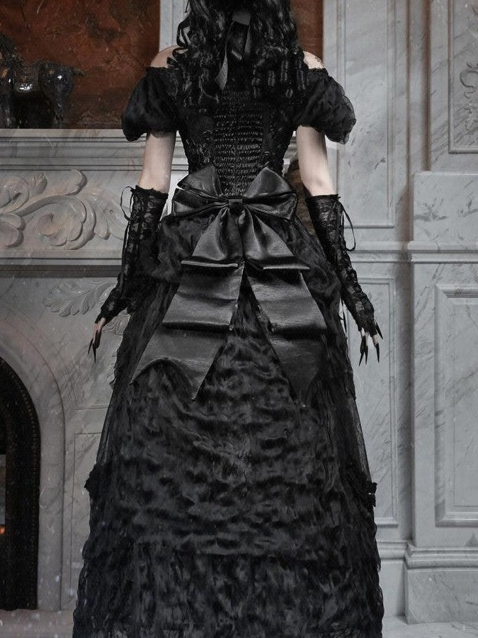 BLOOD SUPPLY Basel Gothic Bow Train Princess Women's Lace Polyester Patchwork Skirts