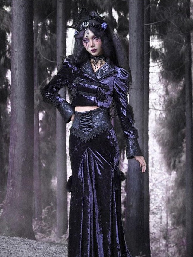 BLOOD SUPPLY Dark Gothic Stand Collar Slim Fit Women's Velvet European Inspired Jackets