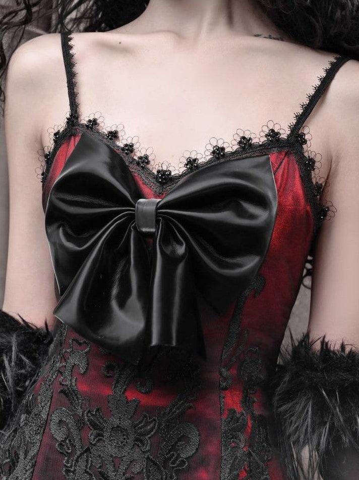 BLOOD SUPPLY Gothic Embroidered 3d Bow Slimming Women's Pu Jsk / Jumper Skirts