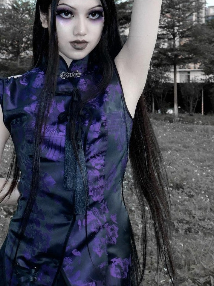 BLOOD SUPPLY Gothic Jacquard Frog Button Lace Asymmetric Women's Jsk / Jumper Skirts