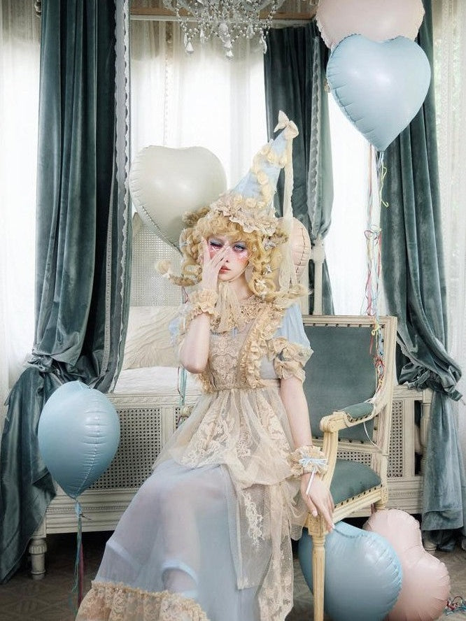BLOOD SUPPLY Baby Blue Rococo Lace Bow Doll Women's Polyester Short Sleeve Op