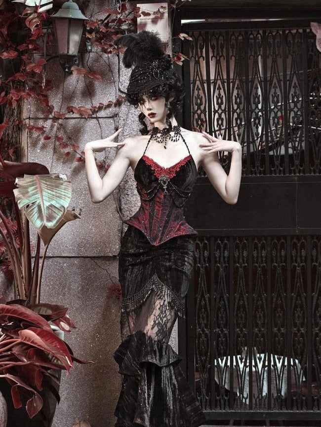 BLOOD SUPPLY Beaded Gothic Rococo Spiderweb Boned Waist Women's Velvet Corsets