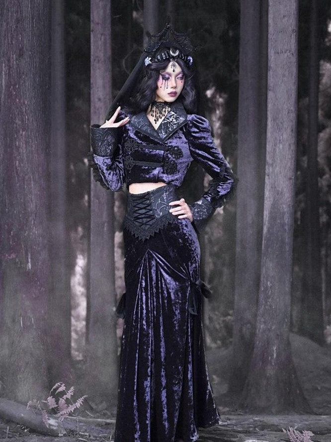 BLOOD SUPPLY Dark Gothic Stand Collar Slim Fit Women's Velvet European Inspired Jackets