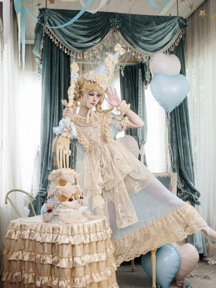 BLOOD SUPPLY Cream Beige Rococo Lace Apron Dolllike Women's Jsk / Jumper Skirts
