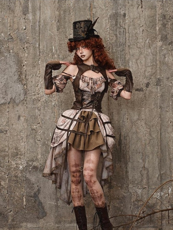 BLOOD SUPPLY Birdcage Steampunk Retro Design Women's Distressed Pu Corsets