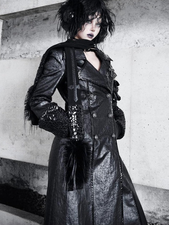 BLOOD SUPPLY Cracked Leather Gothic Blazer Lambswool Lined Women's Polyester Coats