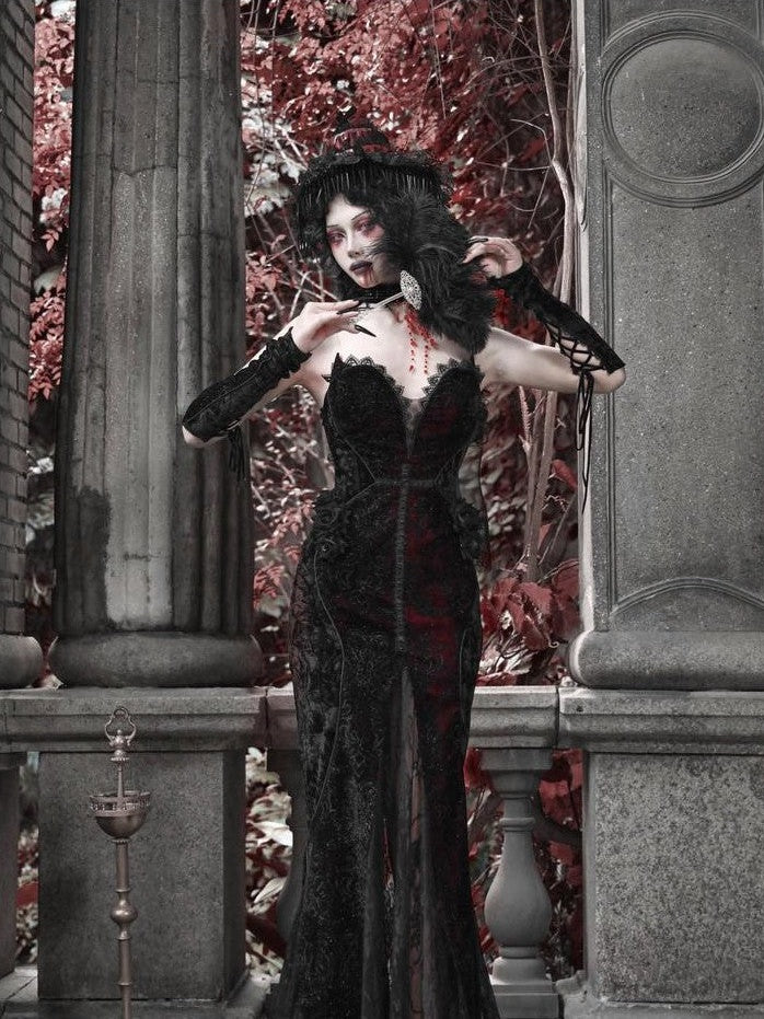 BLOOD SUPPLY Crimson Gothic Shimmering Heart Velvet Fishtail Women's Jsk / Jumper Skirts