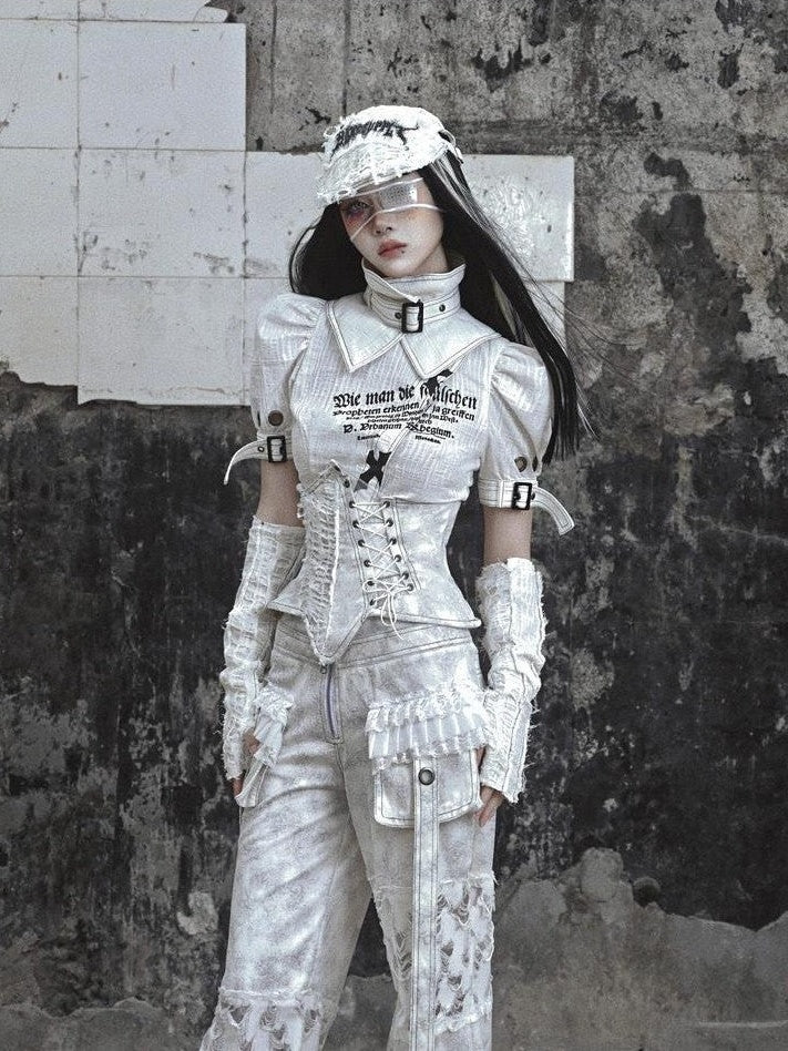 BLOOD SUPPLY Pleated Wrinkled Distressed Punk Knit Ripped Women's Cotton Linen Gloves