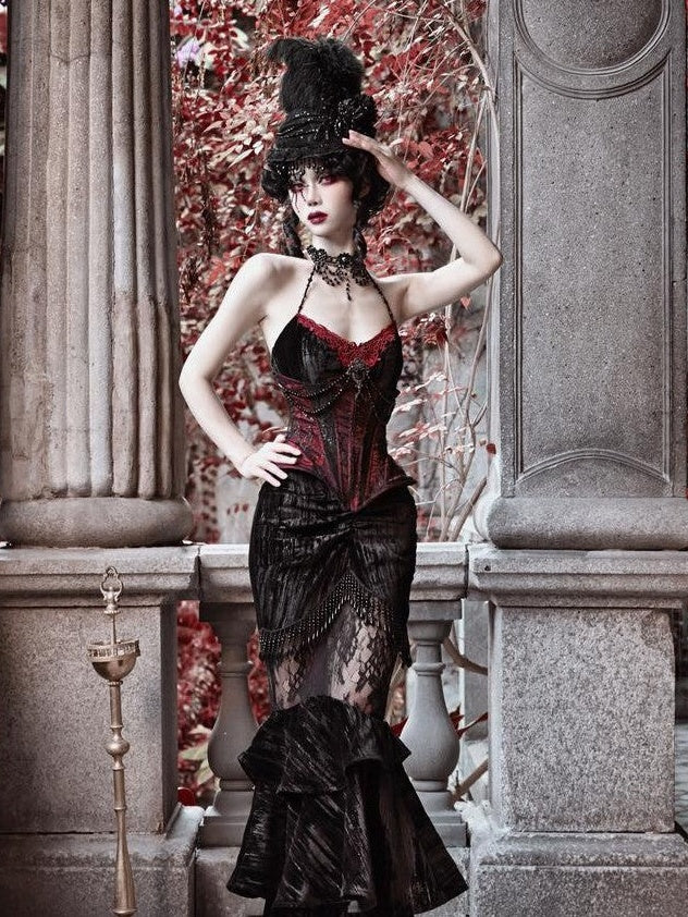 BLOOD SUPPLY Beaded Gothic Rococo Spiderweb Boned Waist Women's Velvet Corsets