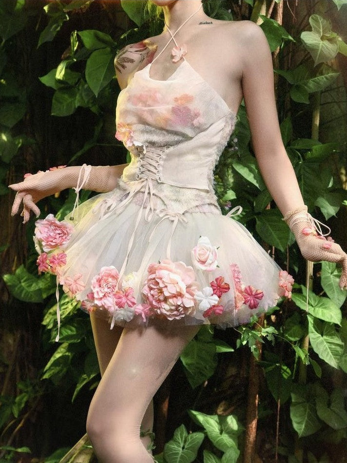 BLOOD SUPPLY Forest Fairy 3d Floral Tulle Hand Sewn Women's Polyester A-line Petticoats