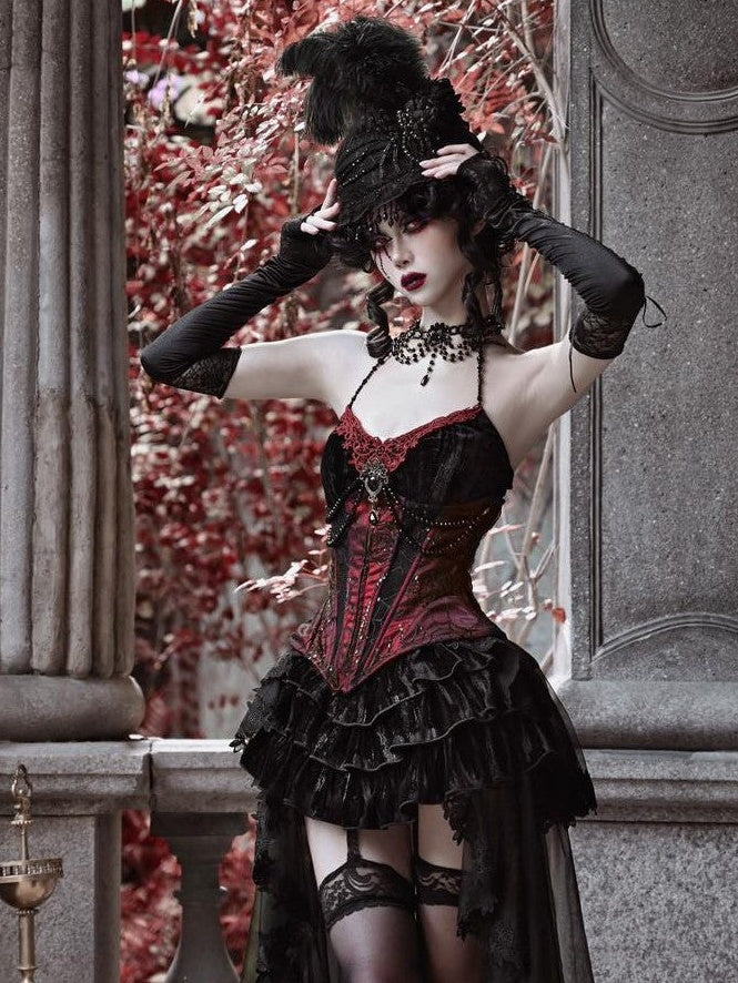 BLOOD SUPPLY Beaded Gothic Rococo Spiderweb Boned Waist Women's Velvet Corsets