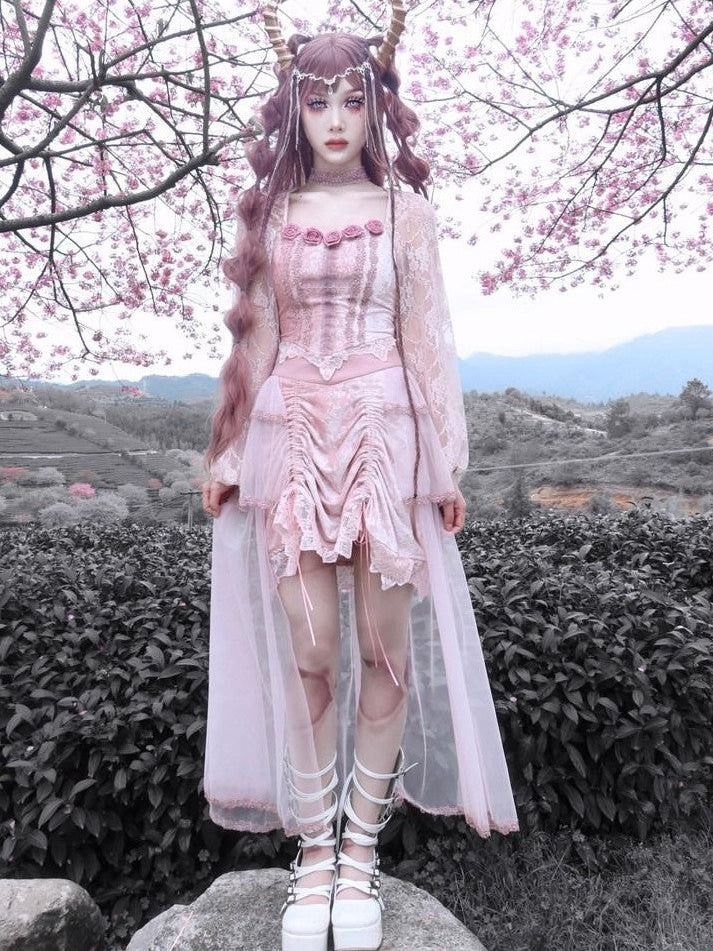 BLOOD SUPPLY Cherry Nightmare Embossed Embroidery Gothic Women's Velvet Lace Skirts