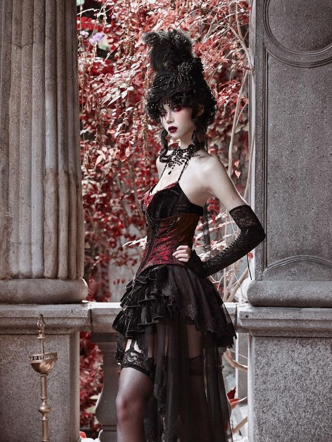 BLOOD SUPPLY Beaded Gothic Rococo Spiderweb Boned Waist Women's Velvet Corsets