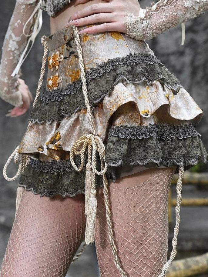 BLOOD SUPPLY Layered Jacquard Lace Zipper Chinese Women's Polyester Skirts