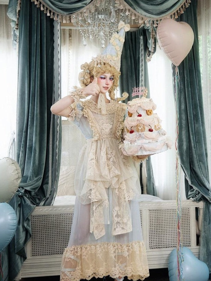 BLOOD SUPPLY Cream Beige Rococo Lace Apron Dolllike Women's Jsk / Jumper Skirts