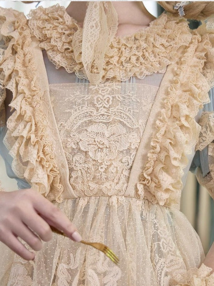 BLOOD SUPPLY Cream Beige Rococo Lace Apron Dolllike Women's Jsk / Jumper Skirts
