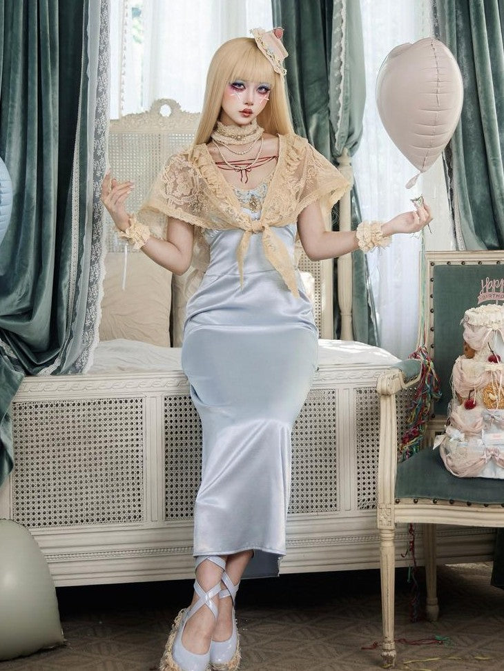 BLOOD SUPPLY Antique Cream Rococo Lace Doll Cape Women's Polyester Boleros