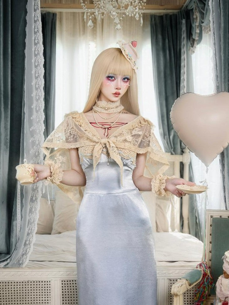 BLOOD SUPPLY Antique Cream Rococo Lace Doll Cape Women's Polyester Boleros