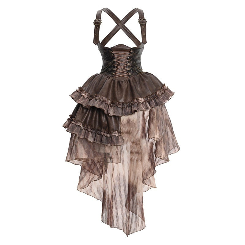 BLOOD_SUPPLY_Asymmetric_Steampunk_Tie_Pu_Bustier_Detachable_Train_Women's_Jsk_/_Jumper_Skirts_746867051765_MISSTT
