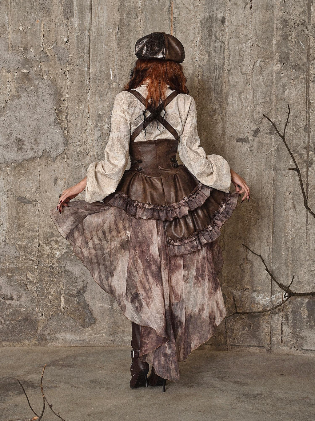 BLOOD SUPPLY Asymmetric Steampunk Tie Pu Bustier Detachable Train Women's Jsk / Jumper Skirts