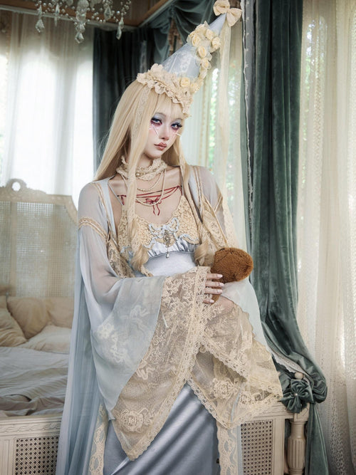 BLOOD SUPPLY Baby Blue French Rococo Vintage Doll Lace Women's Polyester Long Cardigans