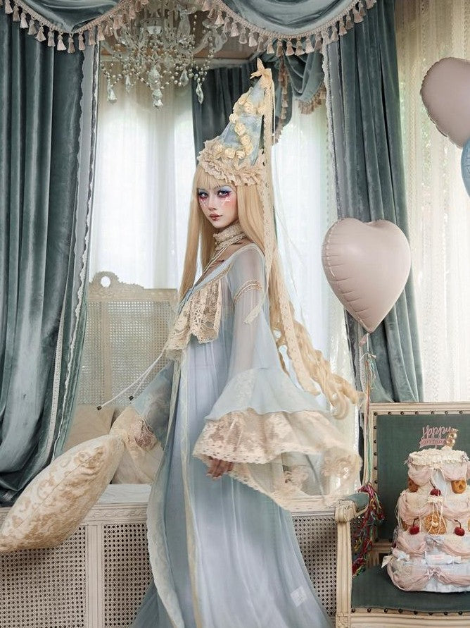 BLOOD SUPPLY Baby Blue French Rococo Vintage Doll Lace Women's Polyester Long Cardigans