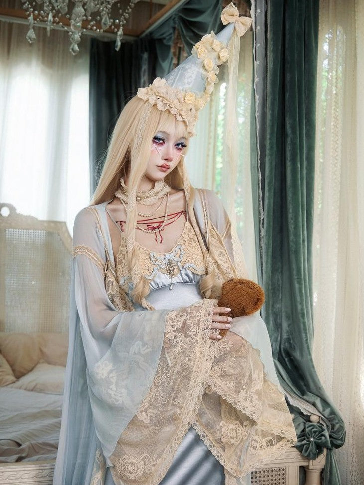 BLOOD SUPPLY Baby Blue French Rococo Vintage Doll Lace Women's Polyester Long Cardigans