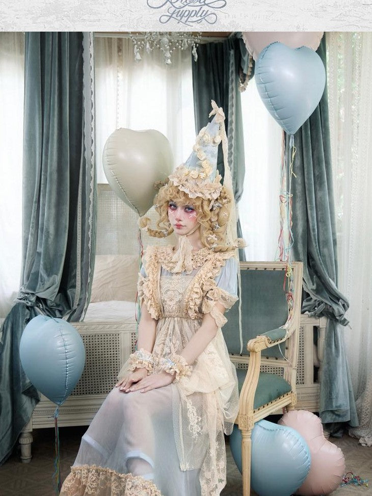 BLOOD SUPPLY Baby Blue Rococo Lace Bow Doll Women's Polyester Short Sleeve Op