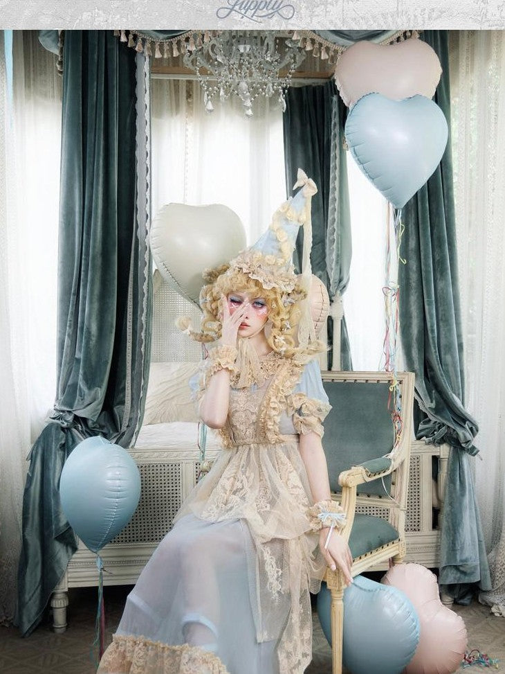 BLOOD SUPPLY Baby Blue Rococo Lace Bow Doll Women's Polyester Short Sleeve Op