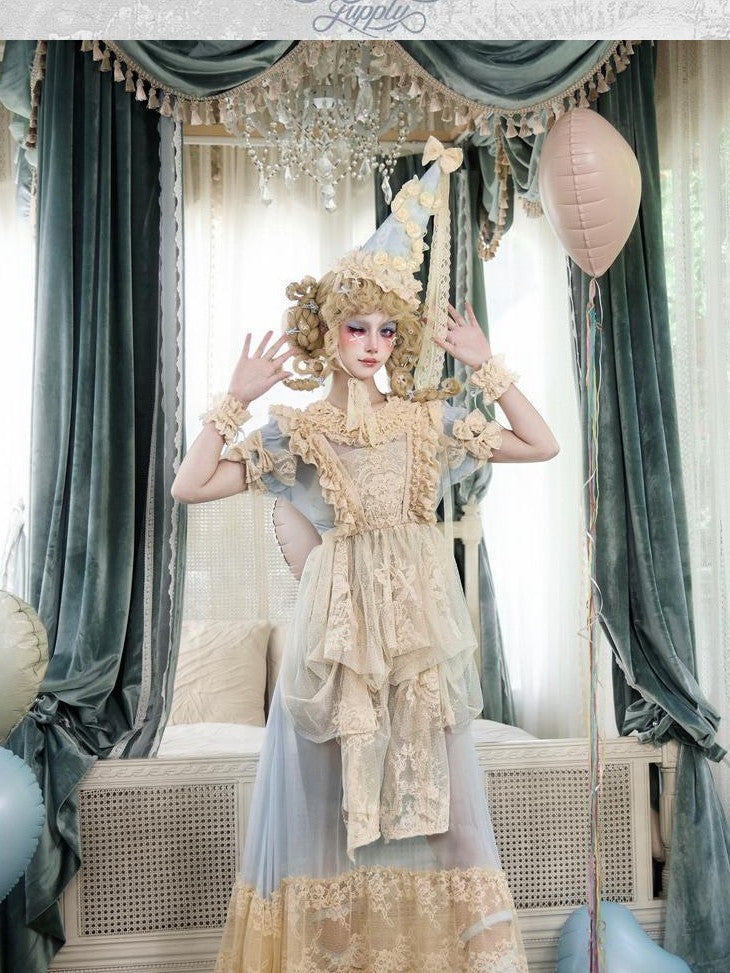 BLOOD SUPPLY Baby Blue Rococo Lace Bow Doll Women's Polyester Short Sleeve Op