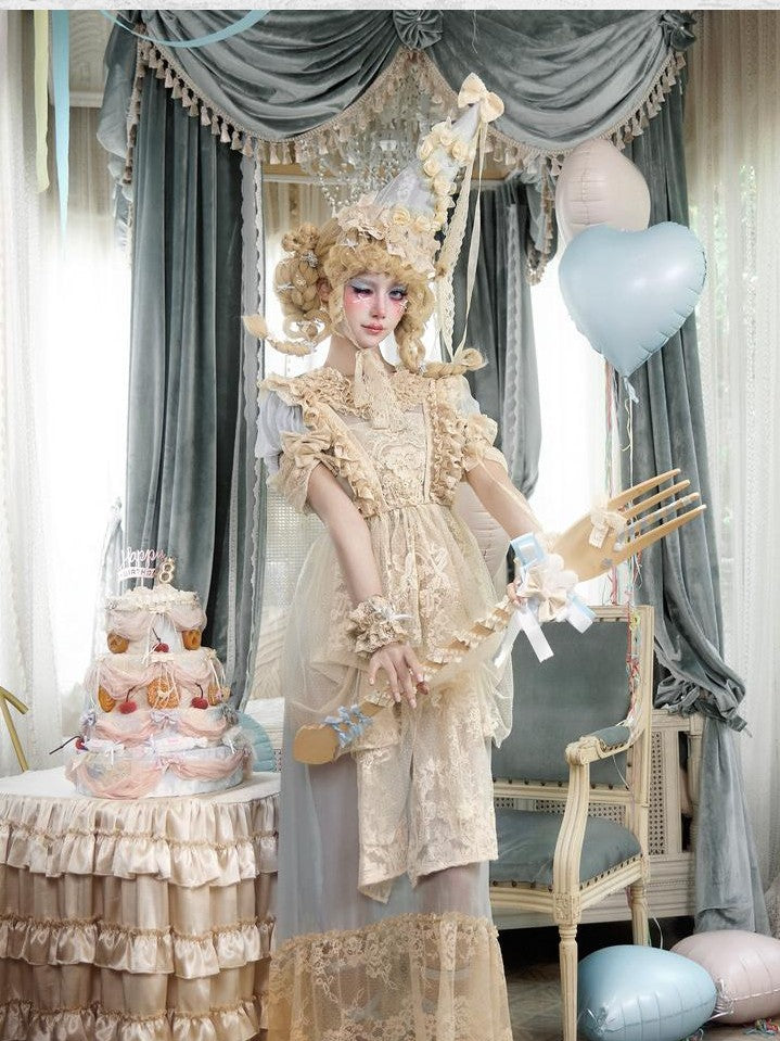 BLOOD SUPPLY Baby Blue Rococo Lace Bow Doll Women's Polyester Short Sleeve Op