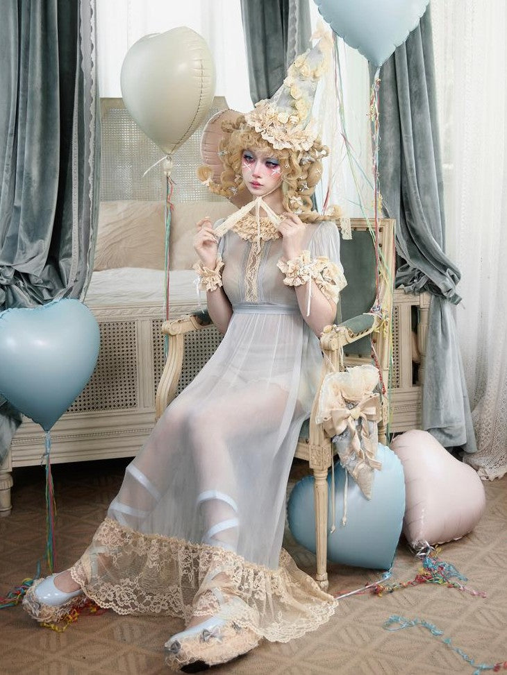 BLOOD SUPPLY Baby Blue Rococo Lace Bow Doll Women's Polyester Short Sleeve Op