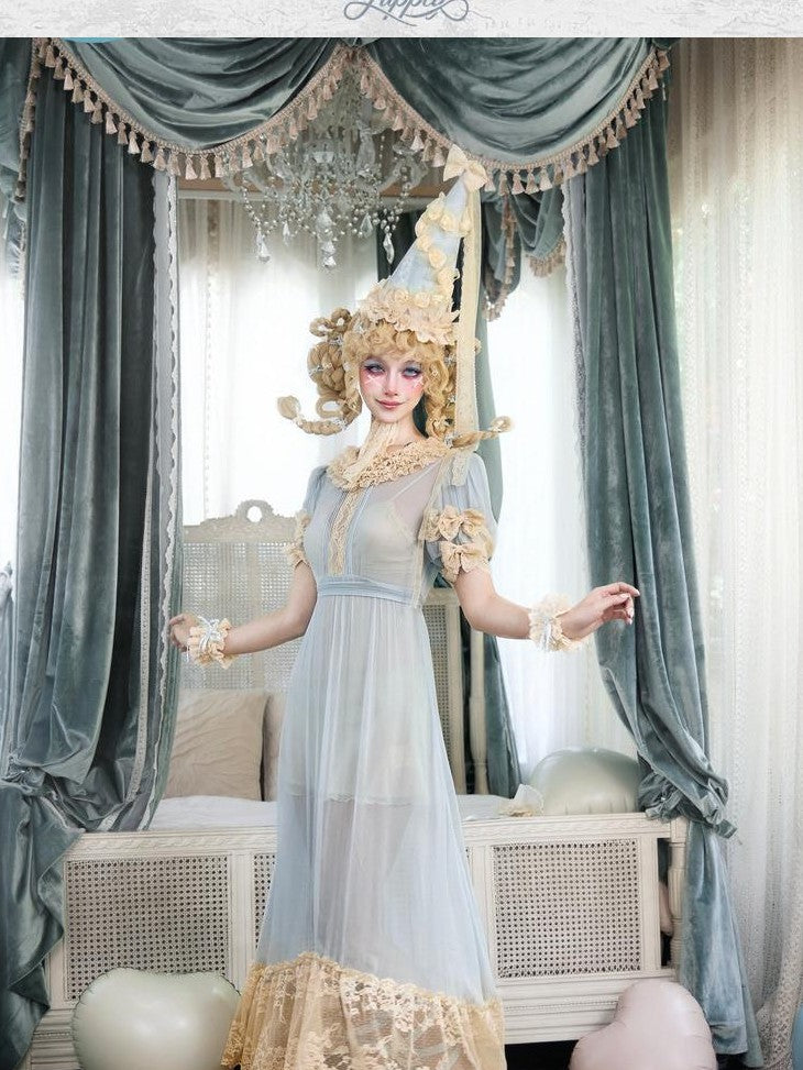 BLOOD SUPPLY Baby Blue Rococo Lace Bow Doll Women's Polyester Short Sleeve Op