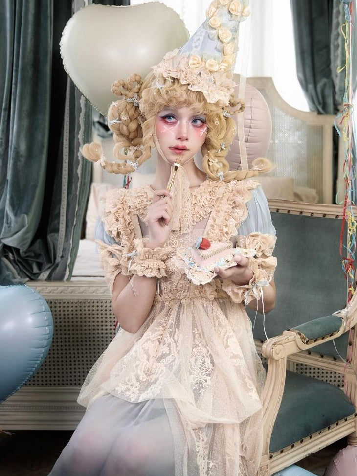 BLOOD SUPPLY Baby Blue Rococo Lace Bow Doll Women's Polyester Short Sleeve Op