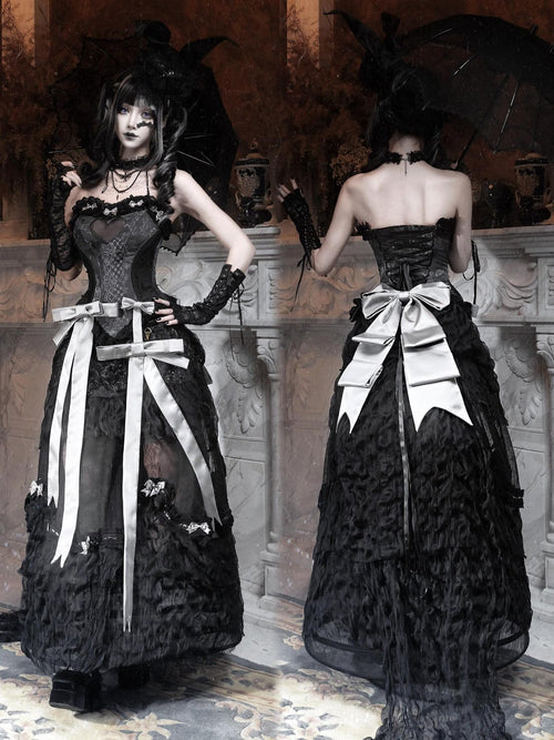 BLOOD SUPPLY Basel Gothic Bow Train Princess Women's Lace Polyester Patchwork Skirts