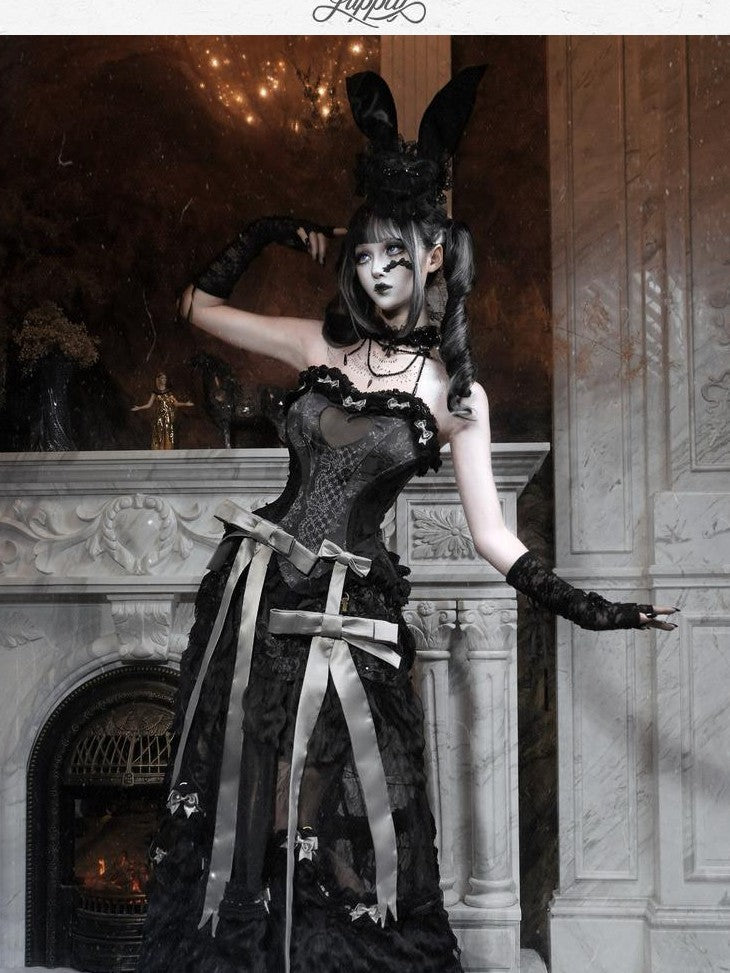BLOOD SUPPLY Basel Gothic Bow Train Princess Women's Lace Polyester Patchwork Skirts