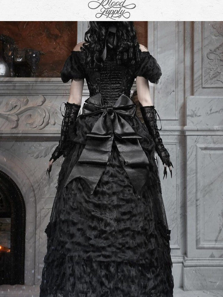 BLOOD SUPPLY Basel Gothic Bow Train Princess Women's Lace Polyester Patchwork Skirts