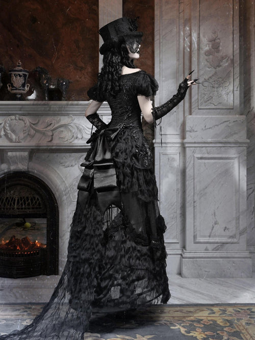 BLOOD SUPPLY Basel Gothic Bow Train Princess Women's Lace Polyester Patchwork Skirts