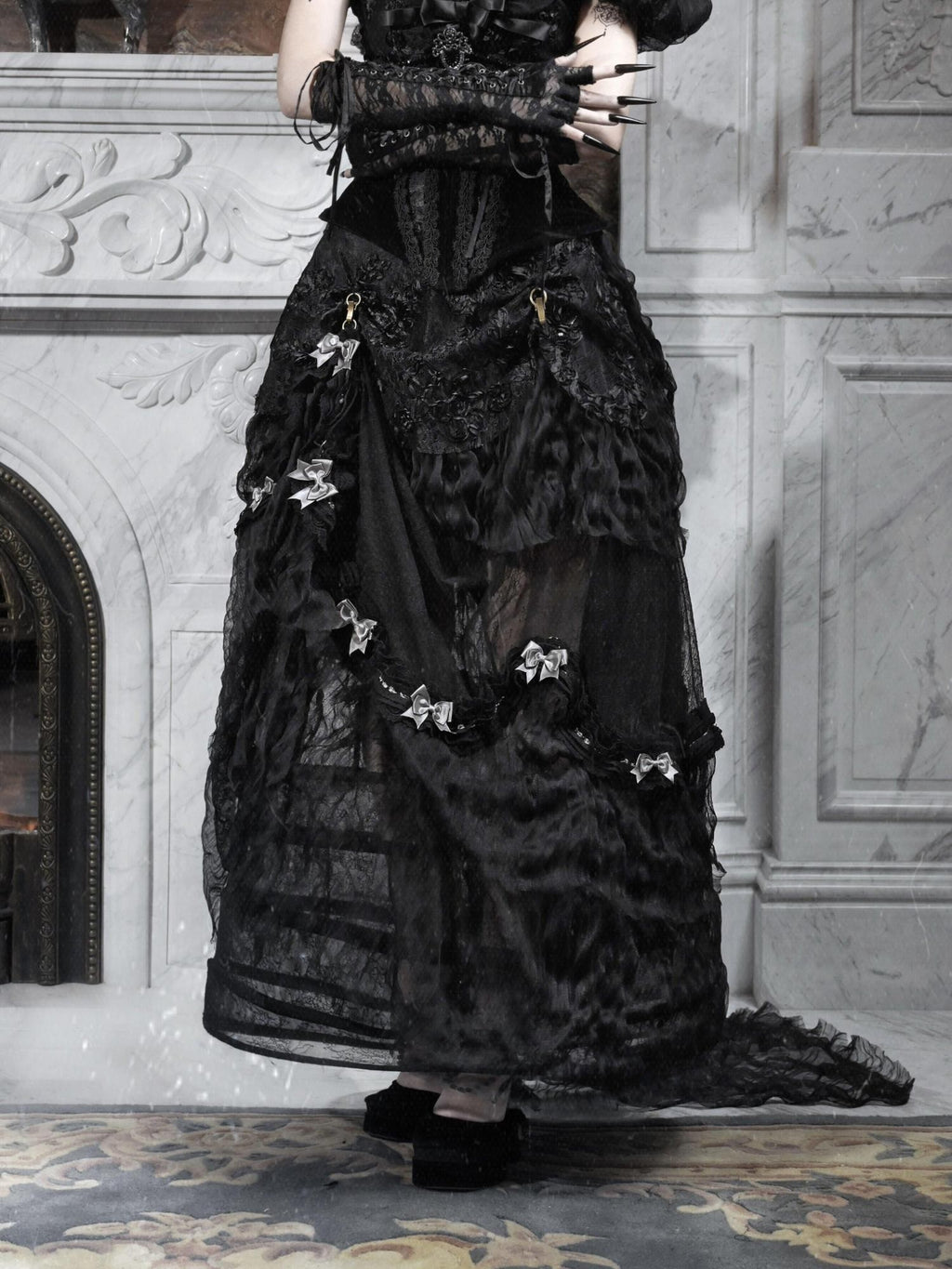 BLOOD SUPPLY Basel Gothic Bow Train Princess Women's Lace Polyester Patchwork Skirts