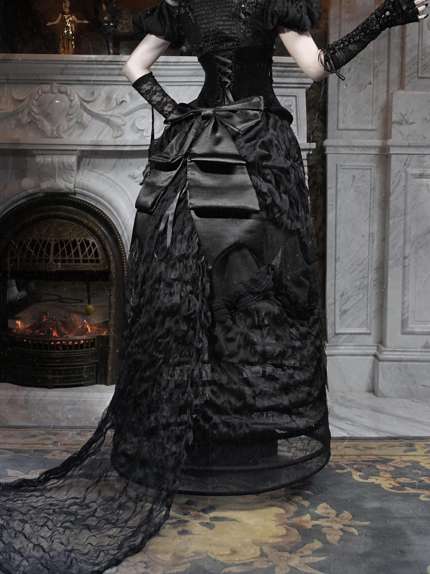 BLOOD SUPPLY Basel Gothic Bow Train Princess Women's Lace Polyester Patchwork Skirts