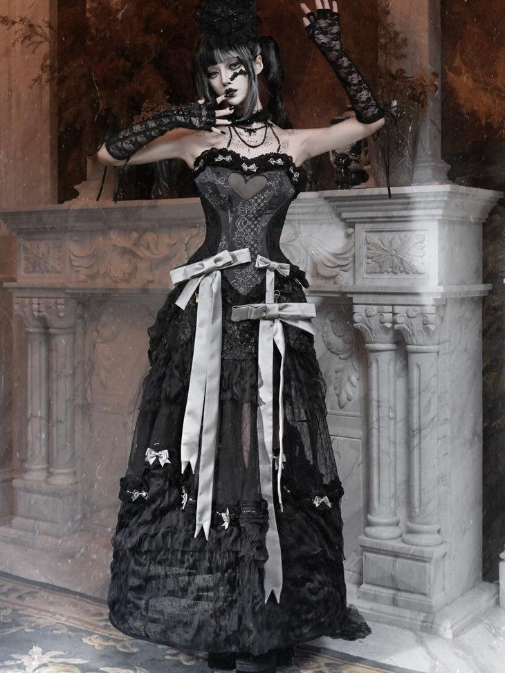 BLOOD SUPPLY Basel Gothic Bow Train Princess Women's Lace Polyester Patchwork Skirts