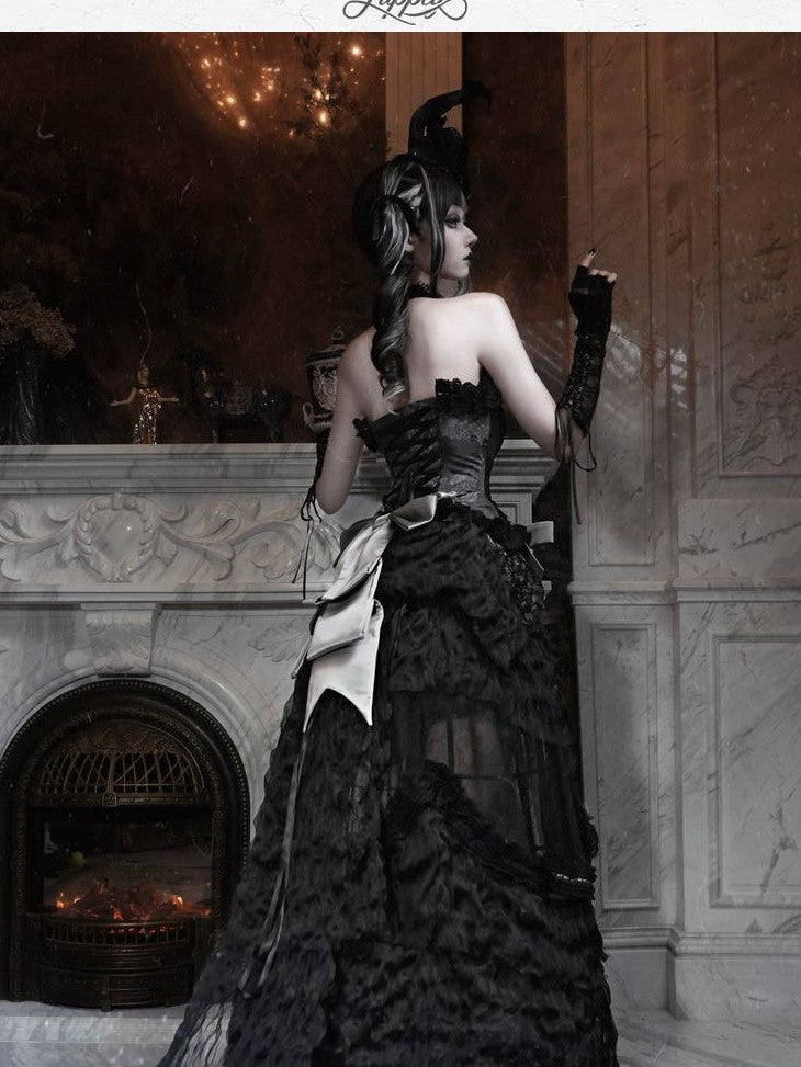 BLOOD SUPPLY Basel Gothic Bow Train Princess Women's Lace Polyester Patchwork Skirts