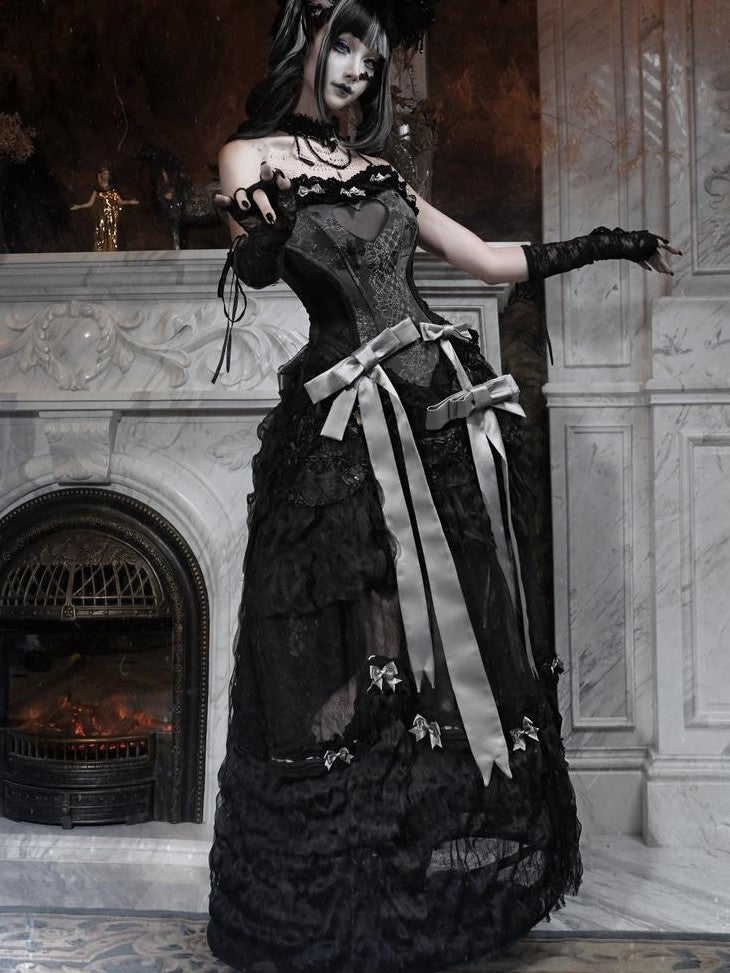 BLOOD SUPPLY Basel Gothic Bow Train Princess Women's Lace Polyester Patchwork Skirts