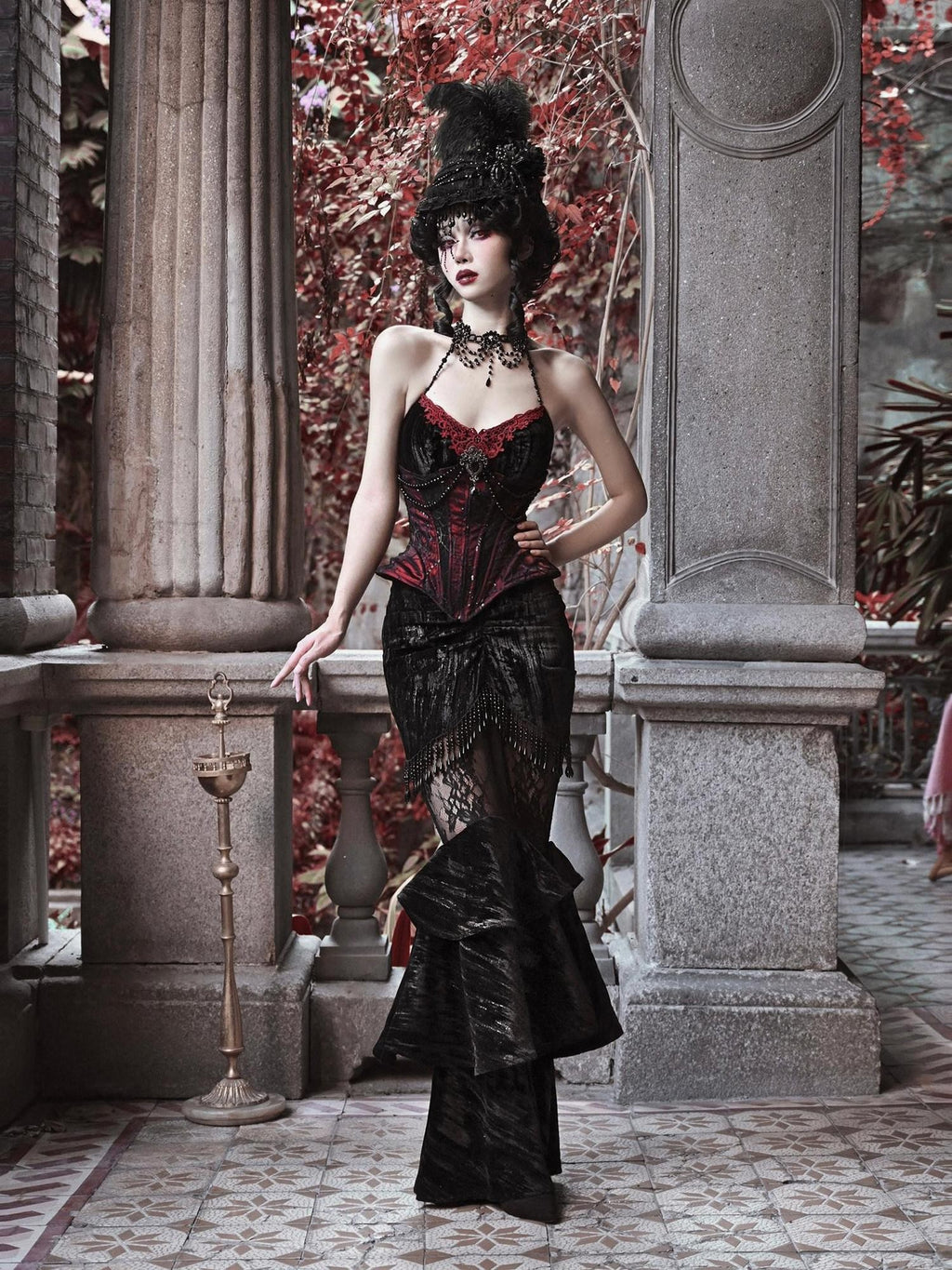 BLOOD SUPPLY Beaded Gothic Rococo Spiderweb Boned Waist Women's Velvet Corsets
